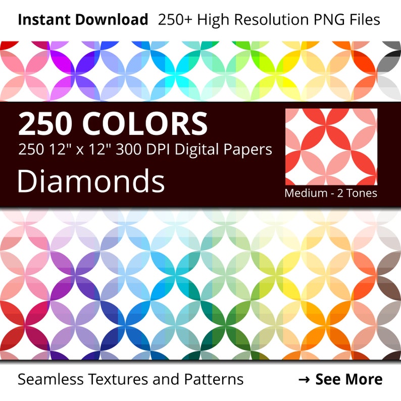 Japanese Diamonds Digital Paper Pack, Rainbow Colors Traditional Japanese Shippou Geometric Pattern, Geometric Digital Papers Circles image 1