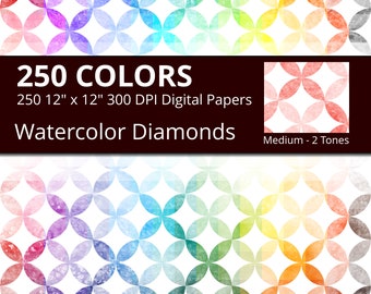 Watercolor Diamonds Digital Paper Pack, 250 Geometric Digital Paper Diamonds in Rainbow Colors, Geometric Background Watercolor Texture