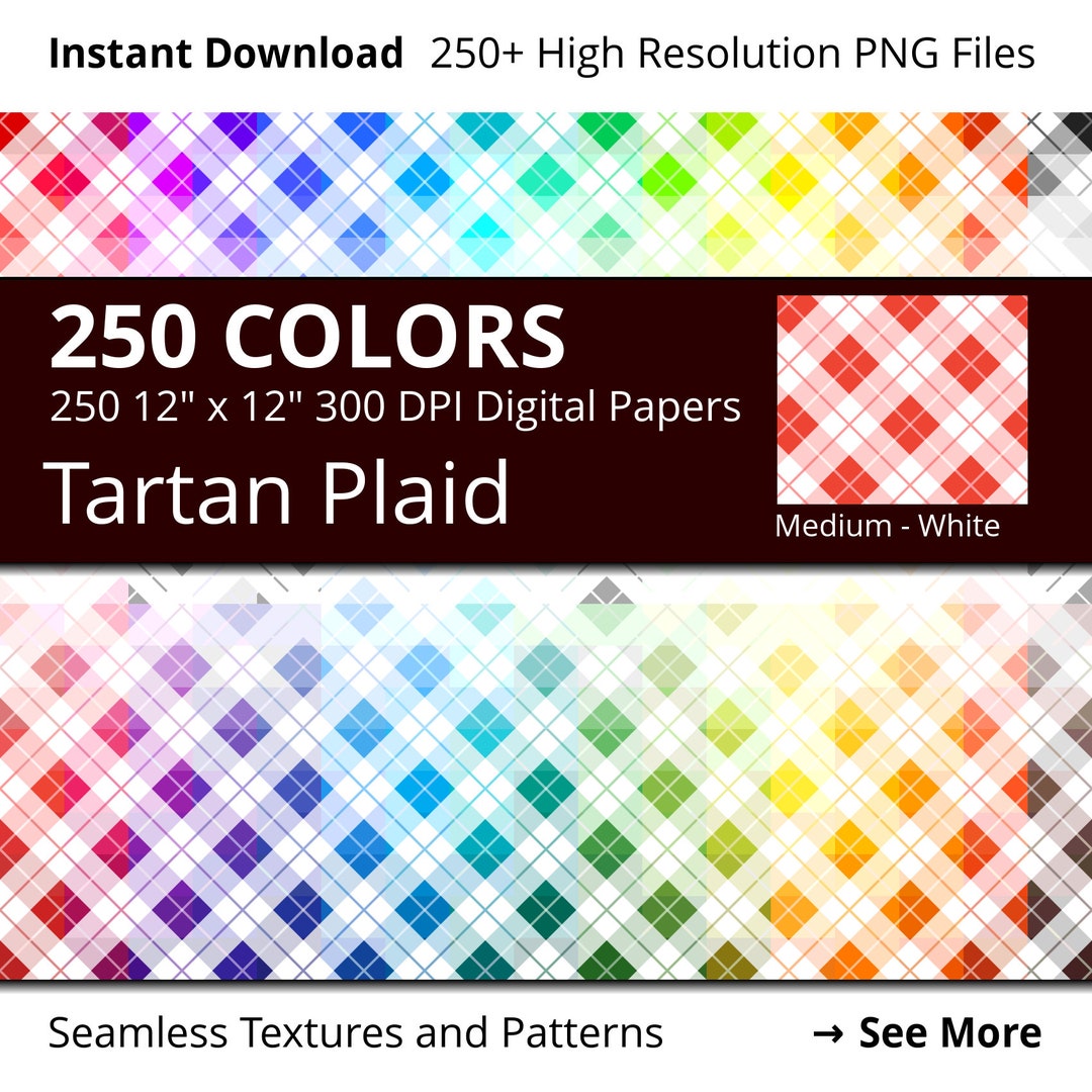White Tartan Plaid Digital Paper Pack, 250 Colors White Tartan Plaid ...