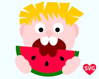 Boy Eating Watermelon SVG File for Cricut and Silhouette, Summer SVG File for Boys and printable watermelon clipart