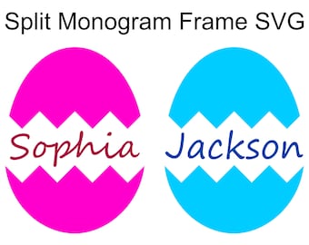 Split Easter Egg Monogram Frame SVG with a Cracked Easter Egg Shell to make a boy or girl monogram