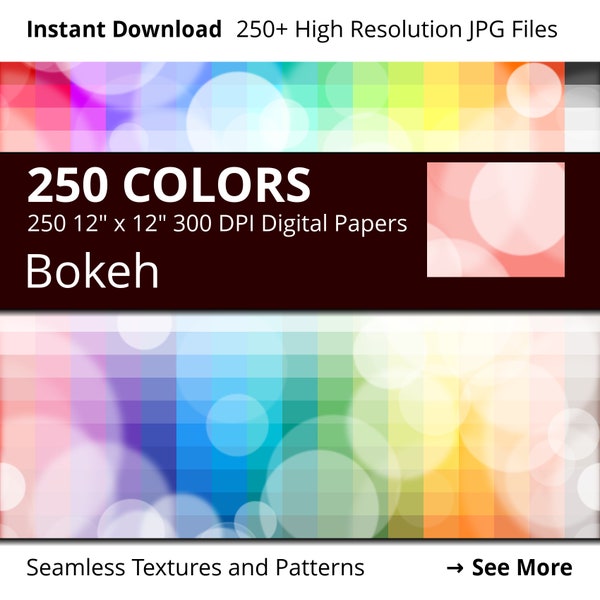 Bokeh Digital Paper Pack, 250 Colors Shiny Digital Paper Bokeh Background, Digital Bokeh Backdrop, Seamless Bokeh Texture Photography