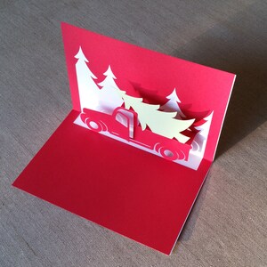 Mall för popup-kort med jullastbil, SVG och PDF för Cricut, silhuett eller handskuret, DIY popup-julkort, kirigami-design för julgran bild 7