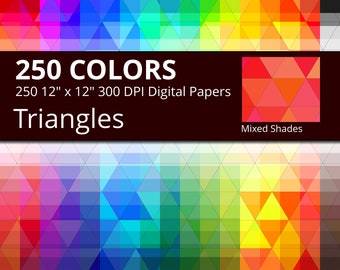 Triangles Digital Paper Pack, 250 Colors Mixed Shades Geometric Digital Paper Triangle Background, Mixed Shades Triangular Pattern