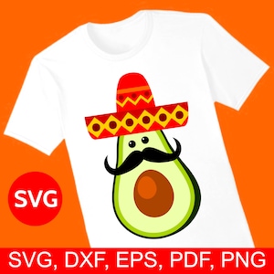 Mexikanische Avocado mit Sombrero und Schnurrbart SVG Datei, Cinco de Mayo SVG, Señor Avocado Clipart, Mexico SVG, Avocado Svg, Sombrero Hat Dxf pdf
