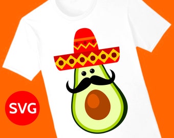 Mexican Avocado with Sombrero and Mustache SVG File for Cinco de Mayo invites and decorations