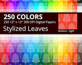 Stylized Leaves Digital Paper Pack, 250 Colors Digital Paper Vintage Leaves Scrapbooking Paper, Rainbow Medium Tinted Old Leaf Pattern