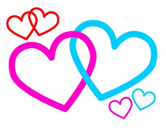 Interlocking Hearts SVG file, with 2 Joined Hearts to symbolize Love, to print or cut for Valentine's Day craft projects