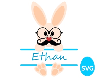 Hipster Easter Bunny Monogram Frame for Boys SVG file for Cricut and Silhouette, a very hip Easter Bunny Boy SVG split monogram frame