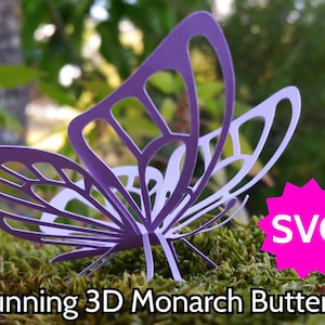 Superbe papillon SVG 3D ou 2D. Fichier de coupe Cricut & Silhouette pour créer d'étonnants papillons monarques kirigami qui se tiennent sur leurs pattes !