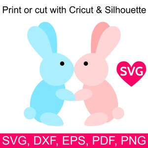 Love Bunnies SVG file for Cricut & Silhouette, Cute Kissing Bunnies SVG for Valentine&#39;s Day, Love Bunny Valentine SVG files, Bunnies clipart