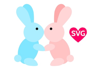 A very cute and adorable couple of kissing love bunnies for Valentine's Day, Love Bunnies SVG cut file and printable PDF clipart