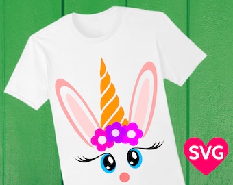 Easter Unicorn Face SVG file, is it a Unicorn with long rabbit earts, or a Easter Bunny with a carrot? Easter SVG file for girls