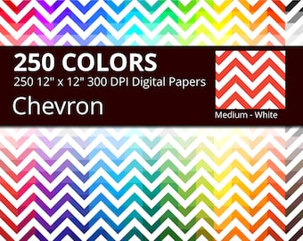 250 White Chevron Digital Paper Pack with 250 Colors, Rainbow Colors Medium White Chevrons Pattern Scrapbooking Paper Download