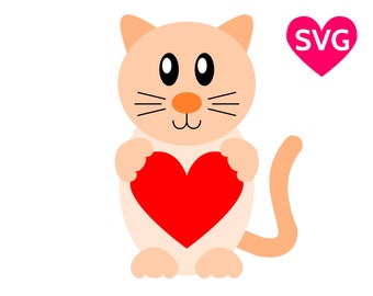 An adorable kitten holding a heart SVG file for Valentine's Day