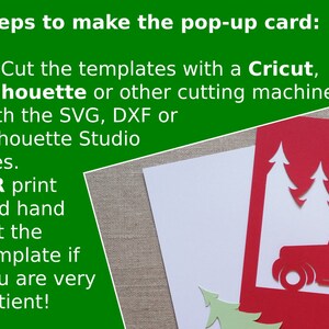 Mall för popup-kort med jullastbil, SVG och PDF för Cricut, silhuett eller handskuret, DIY popup-julkort, kirigami-design för julgran bild 2