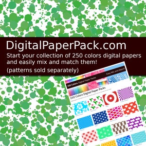 May include: A digital paper pack with 250 colors. The image shows a variety of patterns, including polka dots, stripes, flowers, and stars. The text "250 Colors Digital Paper Packs" and "Easy Mix and Match" is visible on the image.