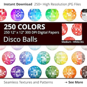 Disco Balls Digital Paper Pack, 250 Colors Polka Dots Digital Paper Disco Dots Pattern, Fun Digital Papers Dots, Cool Disco Dot Pattern