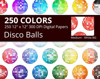 Disco Balls Digital Paper Pack, 250 Colors Polka Dots Digital Paper Disco Dots Pattern, Fun Digital Papers Dots, Cool Disco Dot Pattern