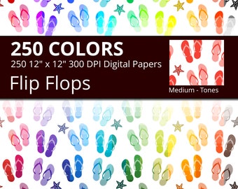 Flip Flops Digital Paper Pack, 250 Colors Beach Digital Paper Flip Flop Pattern, Summer Digital Papers with Flip Flops and Starfish