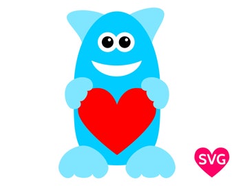 Love Monster SVG file, a very cute monster holding a heart for Valentine's Day