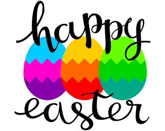 Happy Easter Eggs SVG file, Happy Easter clipart with colorful Easter Eggs design