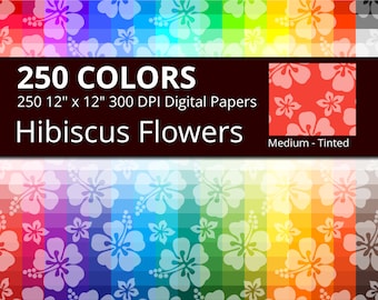 Tropical Hibiscus Flowers Digital Paper Pack, 250 Colors Medium Light Hibiscus Scrapbook Paper Download, Rainbow Colors Floral Backdrop