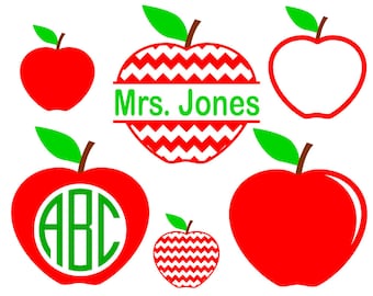 6 Apple SVG files for Teacher SVG Apple Monogram Frame, Chevron Apple SVG Frame, Apple svg file, Apple Clipart, Apple pdf, Apple svg bundle