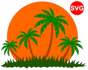 Tropical Sunset or Sunrise SVG file with Palm Trees and Grass for Cricut & Silhouette