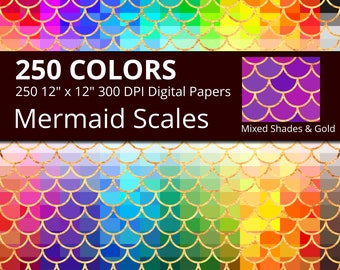 Gold Mermaid Scales Digital Paper Pack, 250 Colors Mixed Shades Golden Mermaid Scales, Gold Digital Paper Mermaid Scales Background