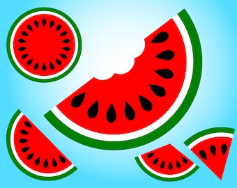 5 Watermelon SVG designs for Cricut and Silhouette, for Watermelon birthday parties, invites, cards and shirts