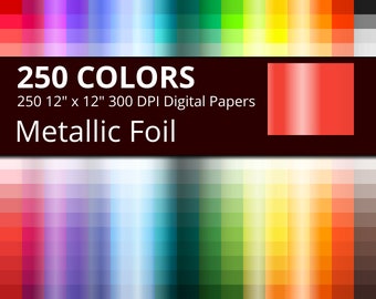 Metallic Foil Digital Paper Pack, 250 Colors Metallic Digital Paper Foil Seamless Texture, Rose Gold, Copper, Silver Gradients Textures