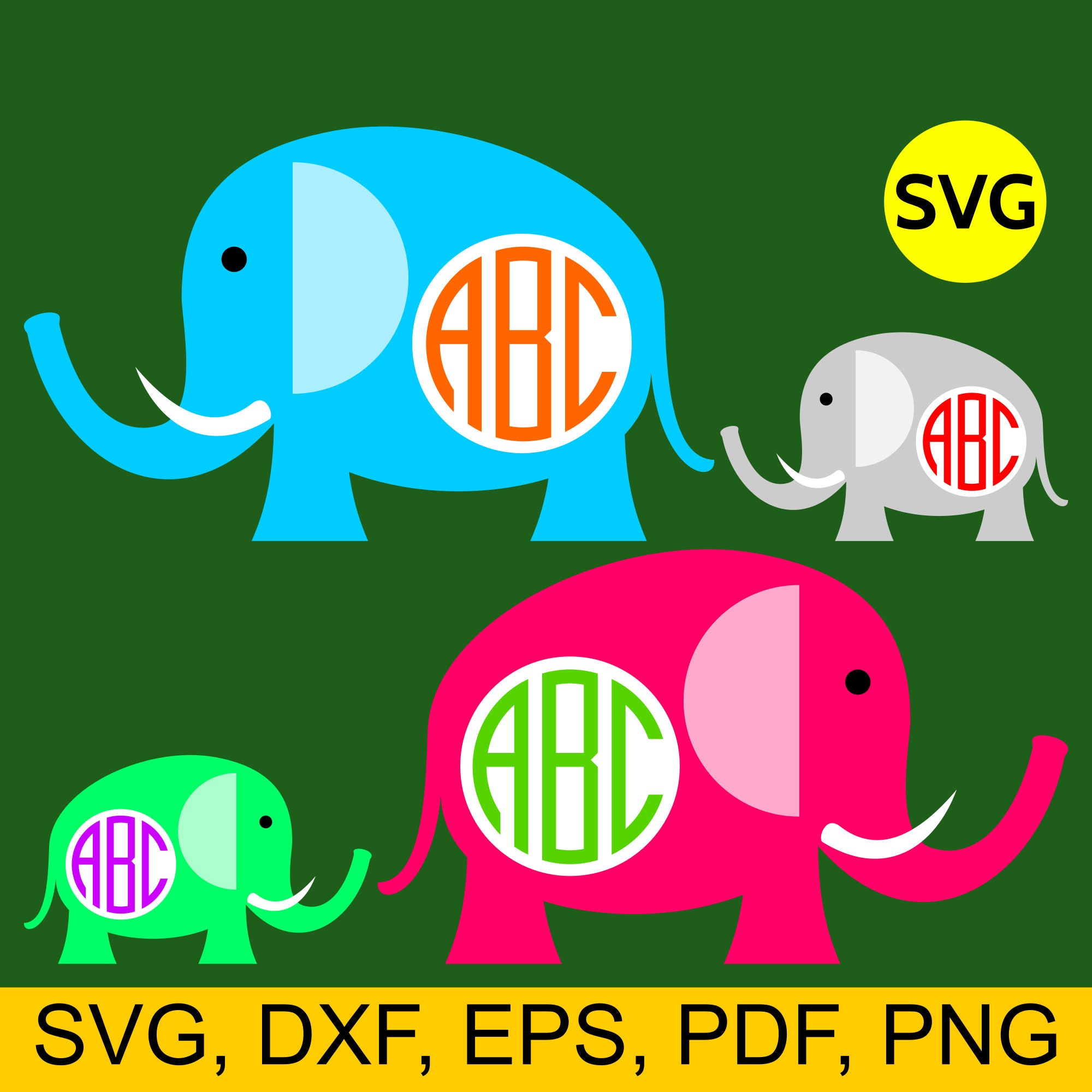 Round Elephant Monogram Frame SVG file for Cricut & Silhouette, make