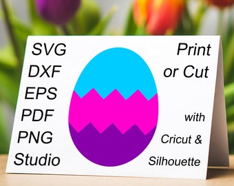 Banded Easter Egg SVG file and printable colored Easter Egg with chevron bands clipart to make Easter Egg Hunt cards and yard signs