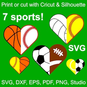7 Sports Half Hearts SVG bestanden voor Cricut &Silhouette, 14 harthelften SVG cut bestanden, Sport Half Heart SVG bundel, sport clipart pdf, dxf