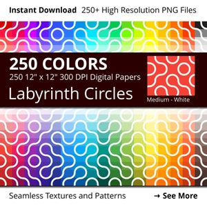 Labyrinth Circles Digital Paper Pack, 250 Colors Circles Digital Paper Labyrinth Pattern, Labyrinth Background, Medium White Curvy Labyrinth