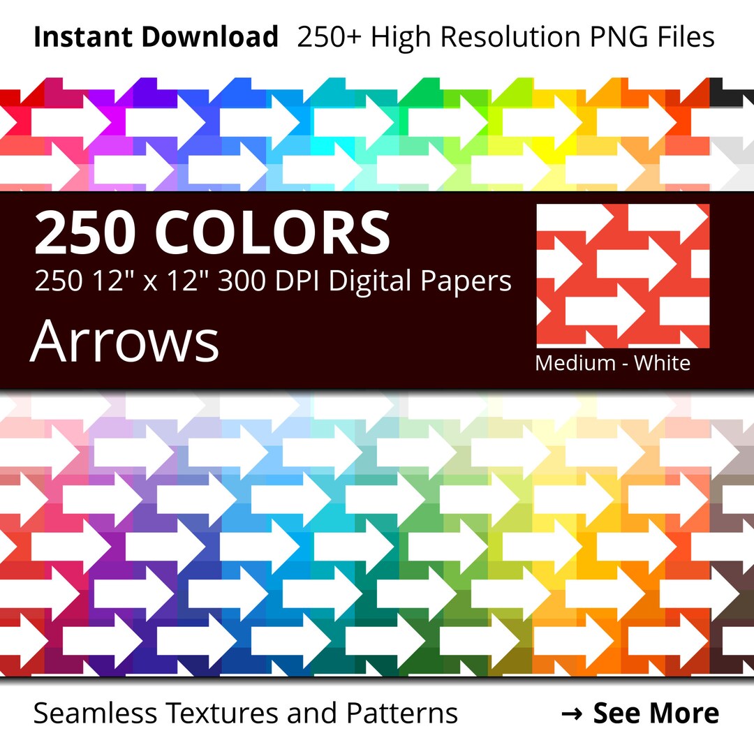 White Arrows Digital Paper Pack, 250 Colors Arrows Scrapbooking Paper Instant Download, White ...