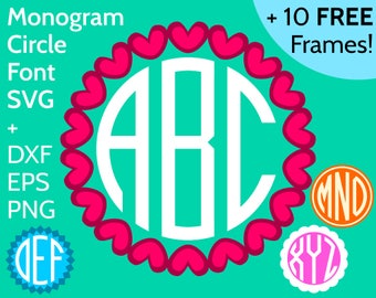 SVG Circle Monogram Font and Alphabet + 10 Round Frames - Round Monogram Font SVG files for Cricut and Silhouette, Round Monogram SVG Font