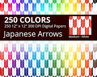 250 White Japanese Arrows Digital Paper Pack with 250 Colors, Rainbow Medium White Japanese Arrows Pattern Scrapbooking Paper Download