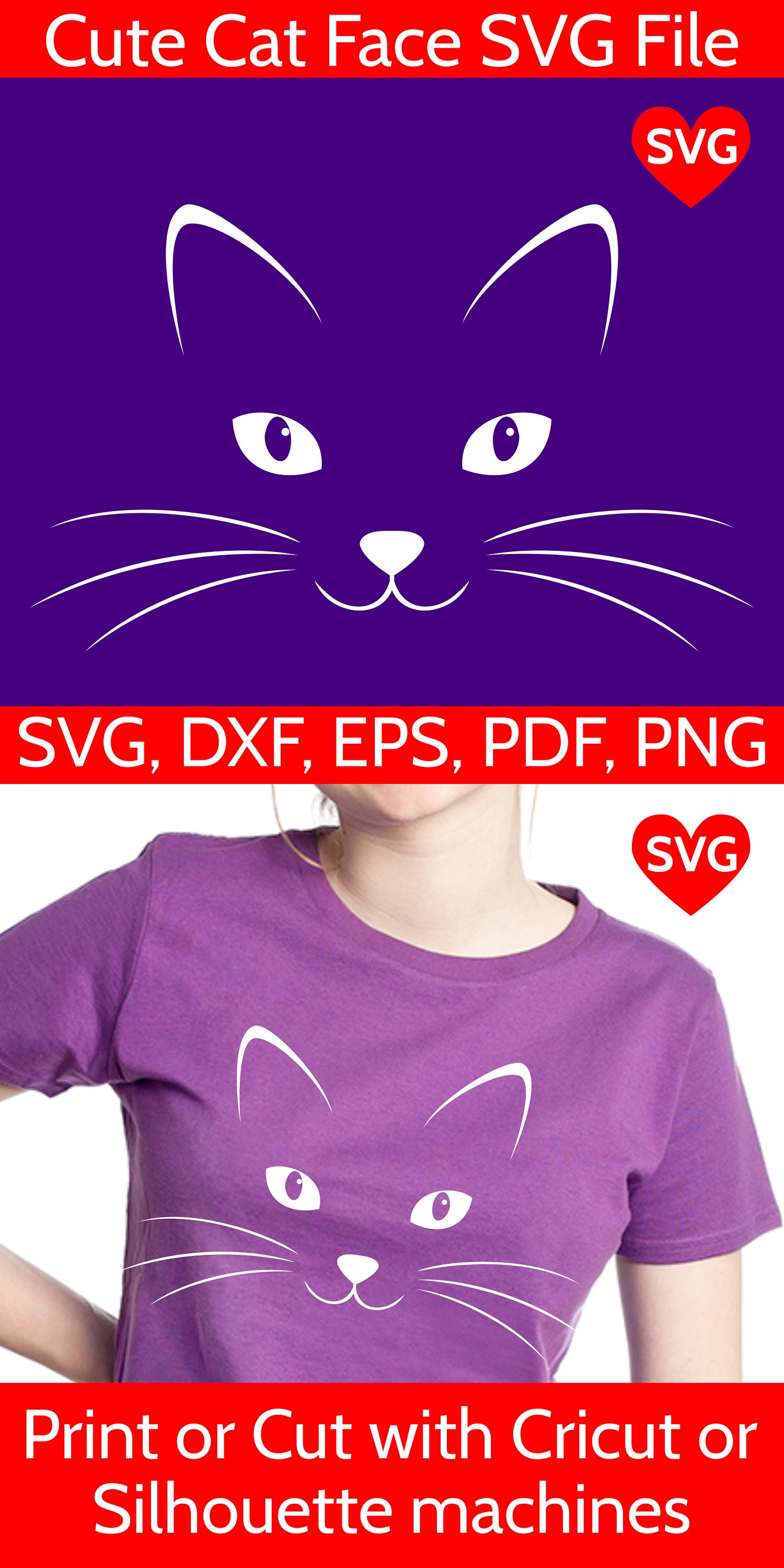Cat Face SVG File for Cricut and Silhouette, Cute Kitty Face SVG, Cat