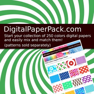 May include: A digital paper pack with 250 colours. The image shows a variety of patterns, including flowers, stars, hearts, and stripes. The text on the image reads "250 Colours Digital Paper Packs" and "Easy Mix and Match".