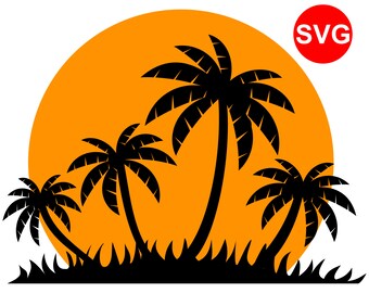 Tropical Sunset SVG Palm Tree SVG File for Cricut, Beach Svg Island, Tropical SVG Wall Decor, Summer Svg, Sunset Clipart Printable Wall Art