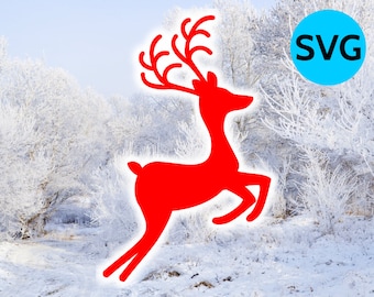 Reindeer SVG Silhouette cut file for Cricut, Jumping Reindeer with 4 legs and 2 antlers, Christmas SVG files, Reindeer Silhouette Design