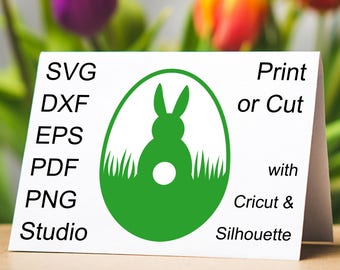 Very Cute Easter Egg SVG design with a Easter Bunny silhouette, to make homemade Easter cards and Easter Egg Hunt invites