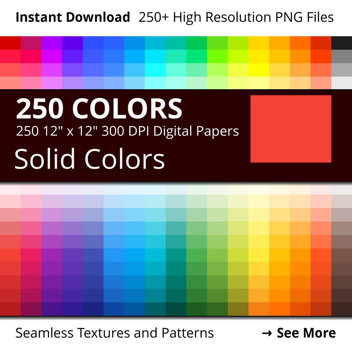Solid Colors Digital Paper Pack, 250 Colors Scrapbook Paper Download ...
