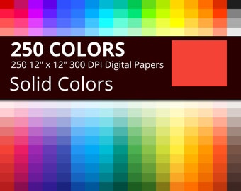 Solid Colors Digital Paper Pack, 250 Colors Scrapbook Paper Download, Rainbow Flat Colors Background, Digital Papers for Scrapbooking