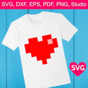 Valentine Pixels Heart SVG, Retro Gaming Pixel Heart Clipart for Valentine&#39;s Day, Pixels SVG files, Pixel Art svg cut file, gift idea
