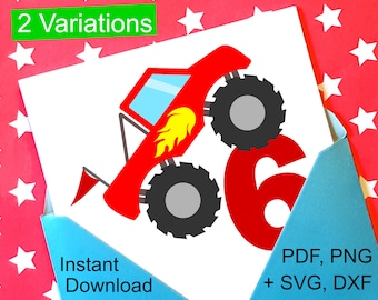 Monster Truck 6th Birthday SVG and Printable Clipart to make a 6th Birthday Shirt, Gift, Card, Invite or Invitations for boys