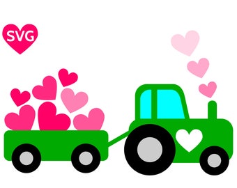 A cute Love Tractor with Hearts SVG design for Valentine's Day