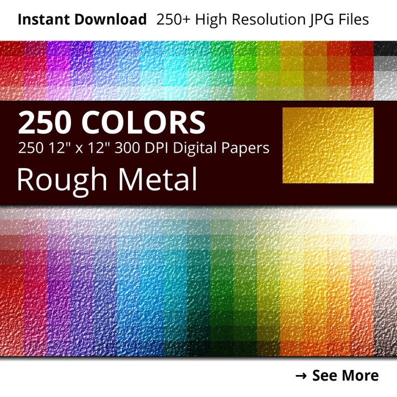 Rough Metal Digital Paper Pack, 250 Colors Metallic Texture Digital Paper Metal Background, Rainbow Textured Glitter Metal Foil Pattern image 1